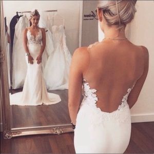 White Lace Mermaid Sheer Back Wedding Dress